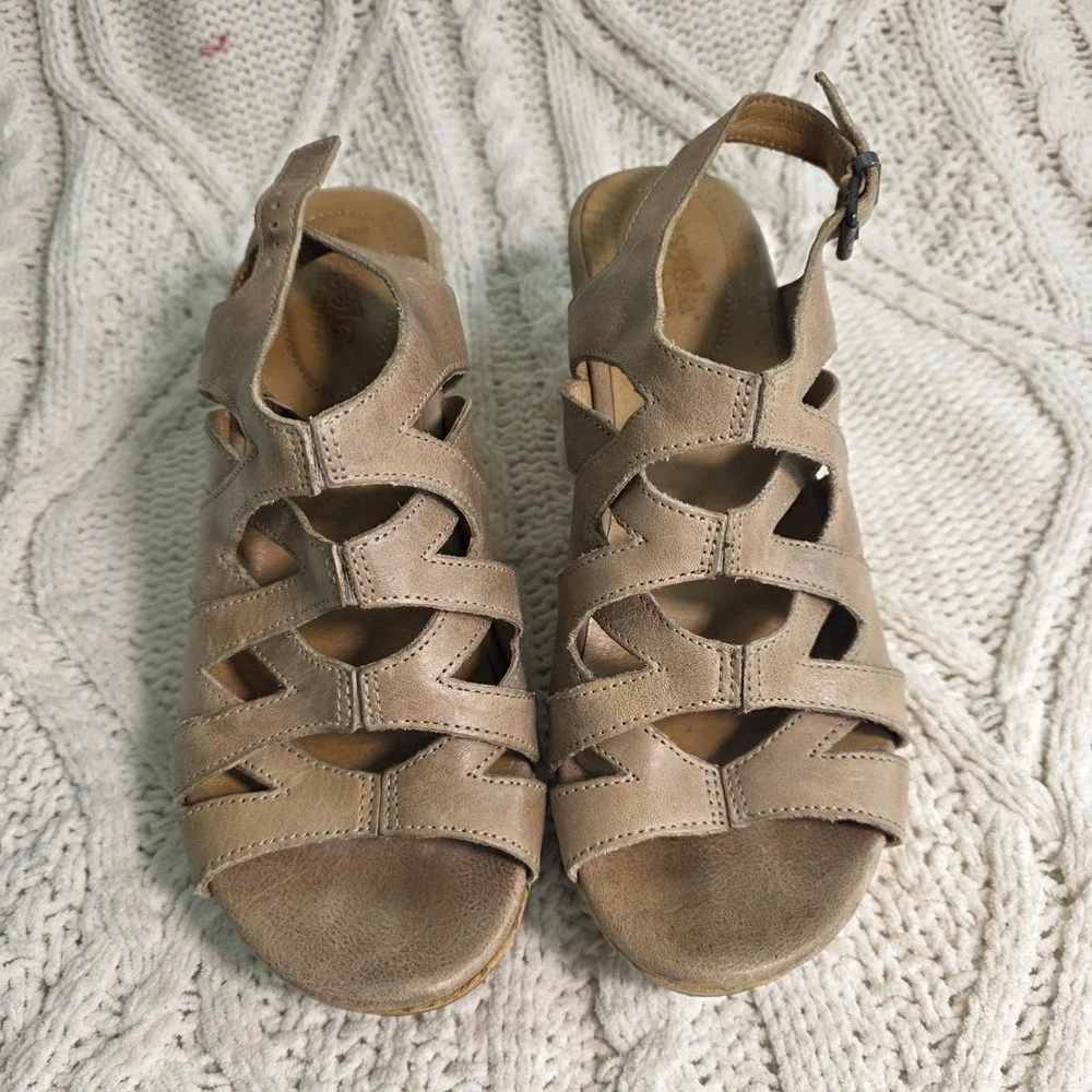 Bussola Ibiza Iris Wedge Sandals Tan Leather Cork Gladiator Women‎ 40 Good